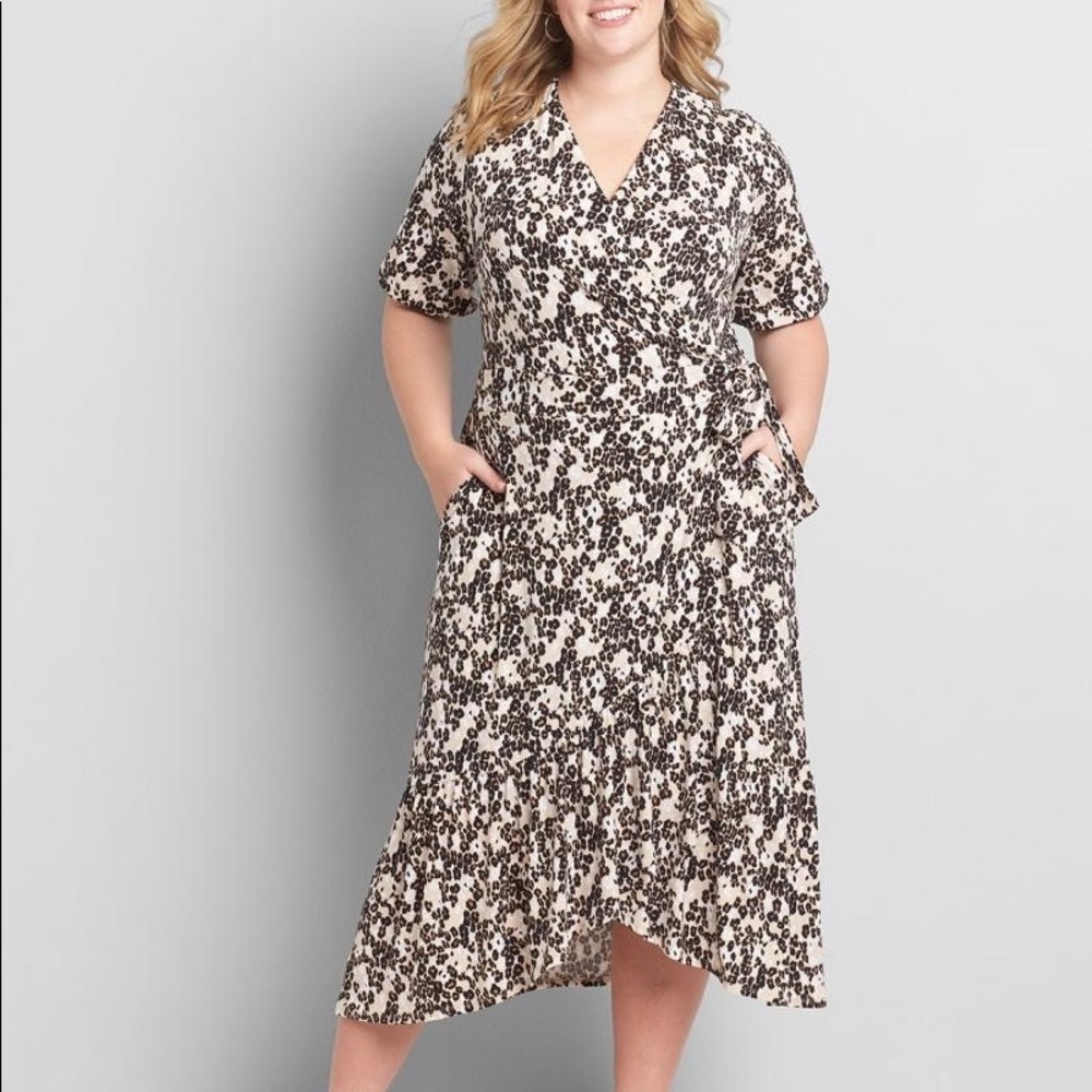 Lane Bryant Dresses Printed Faux-Wrap Midi Dress Cheetah Print